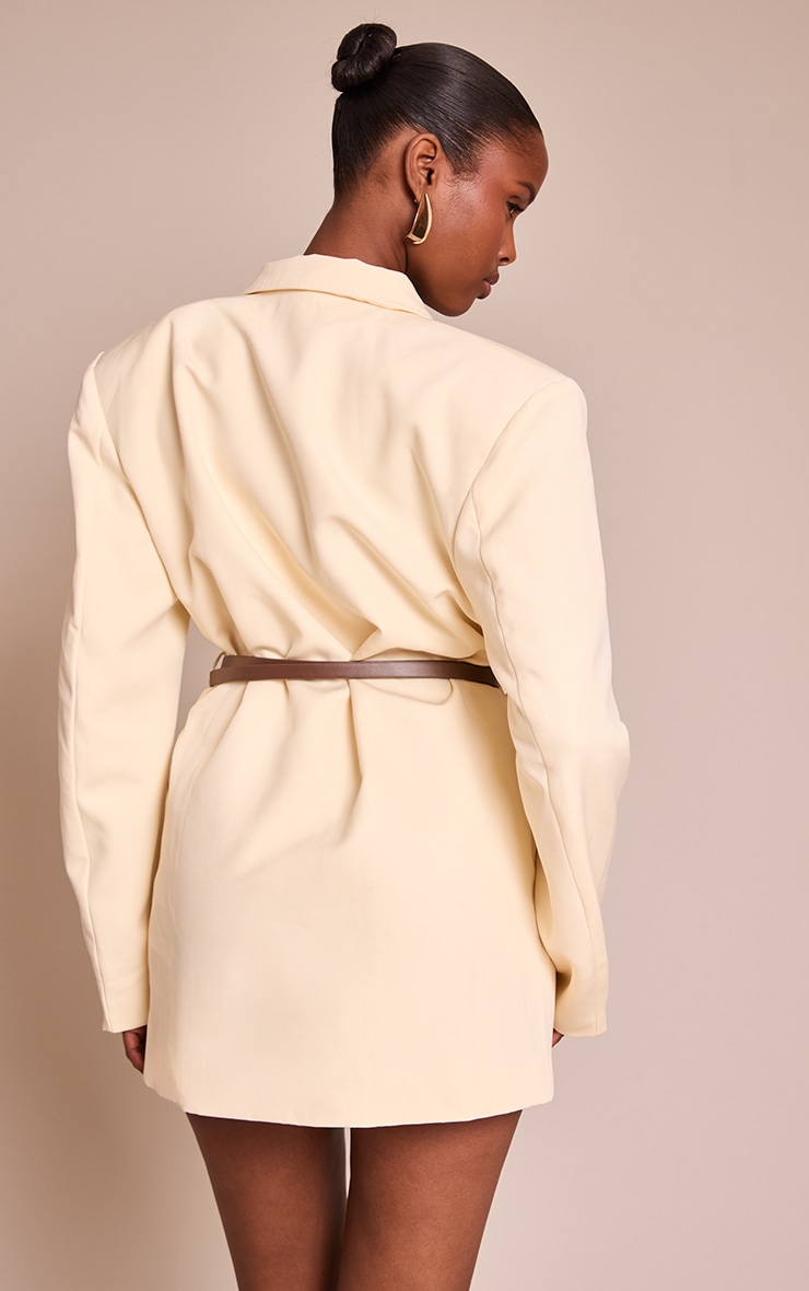 Cream Woven Belt Blazer Dress image 2