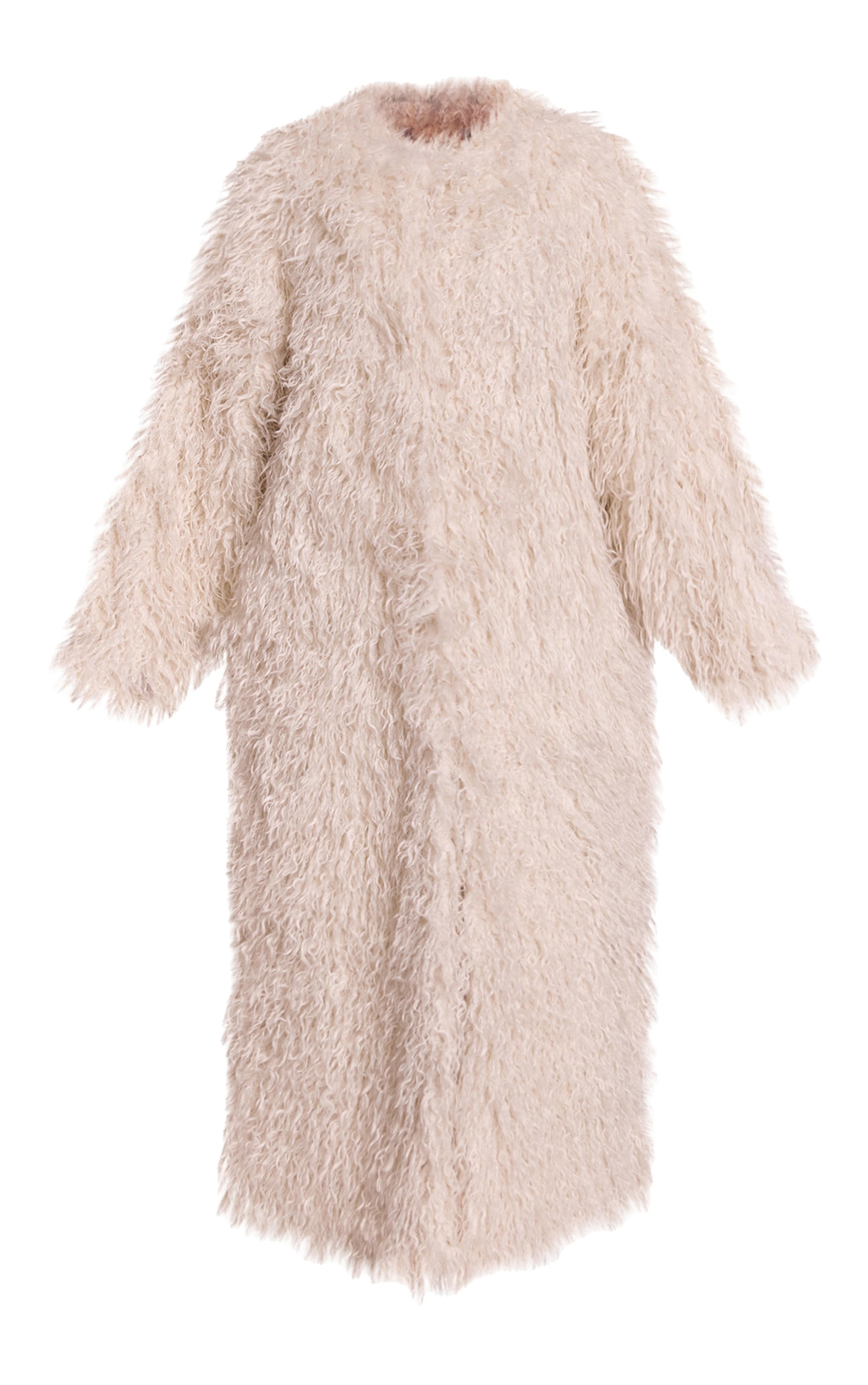 Petite Cream Faux Mongolian Fur Collarless Maxi Coat image 5