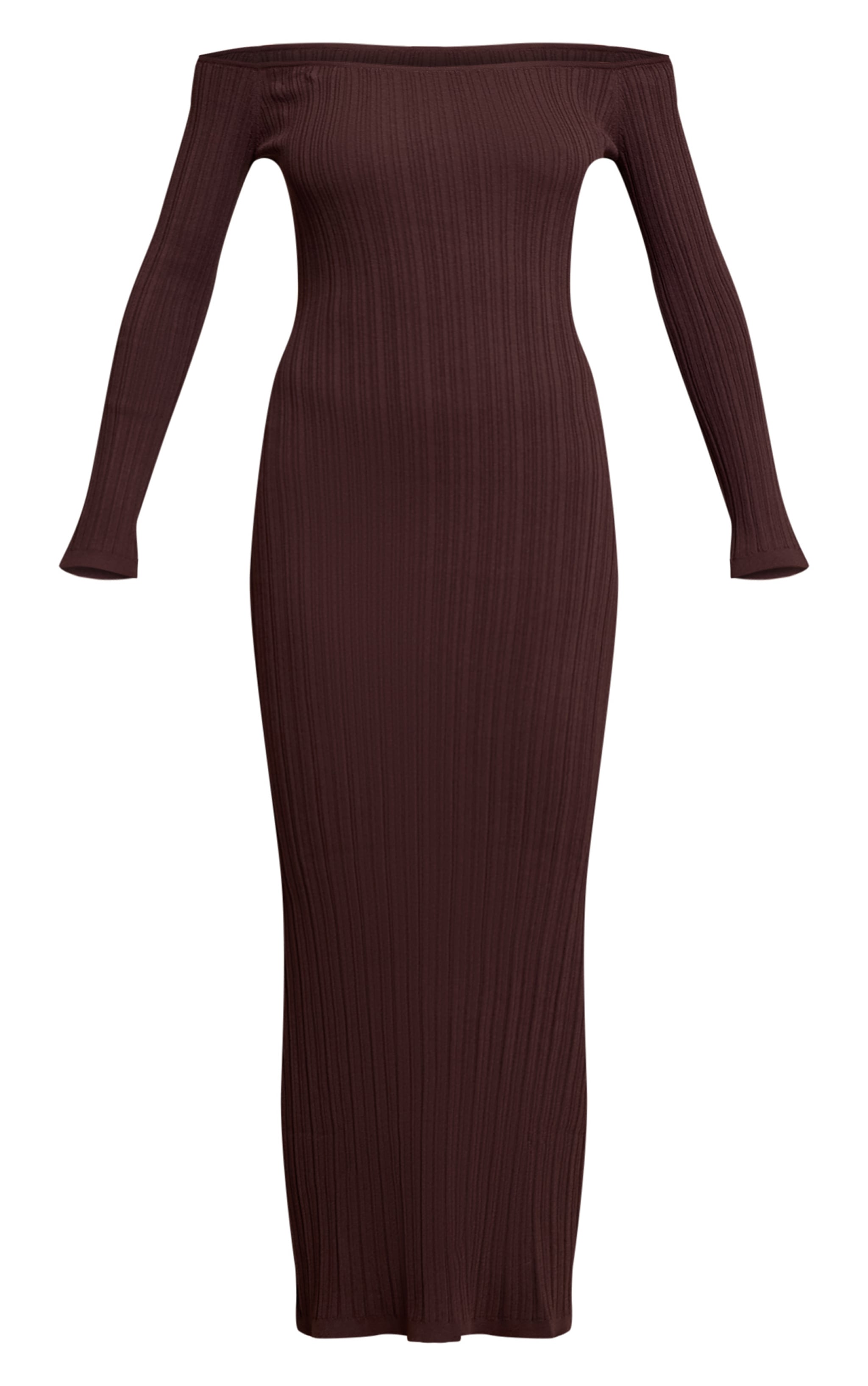Chocolate Fine Knit Off the Shoulder Maxi Dress image 5