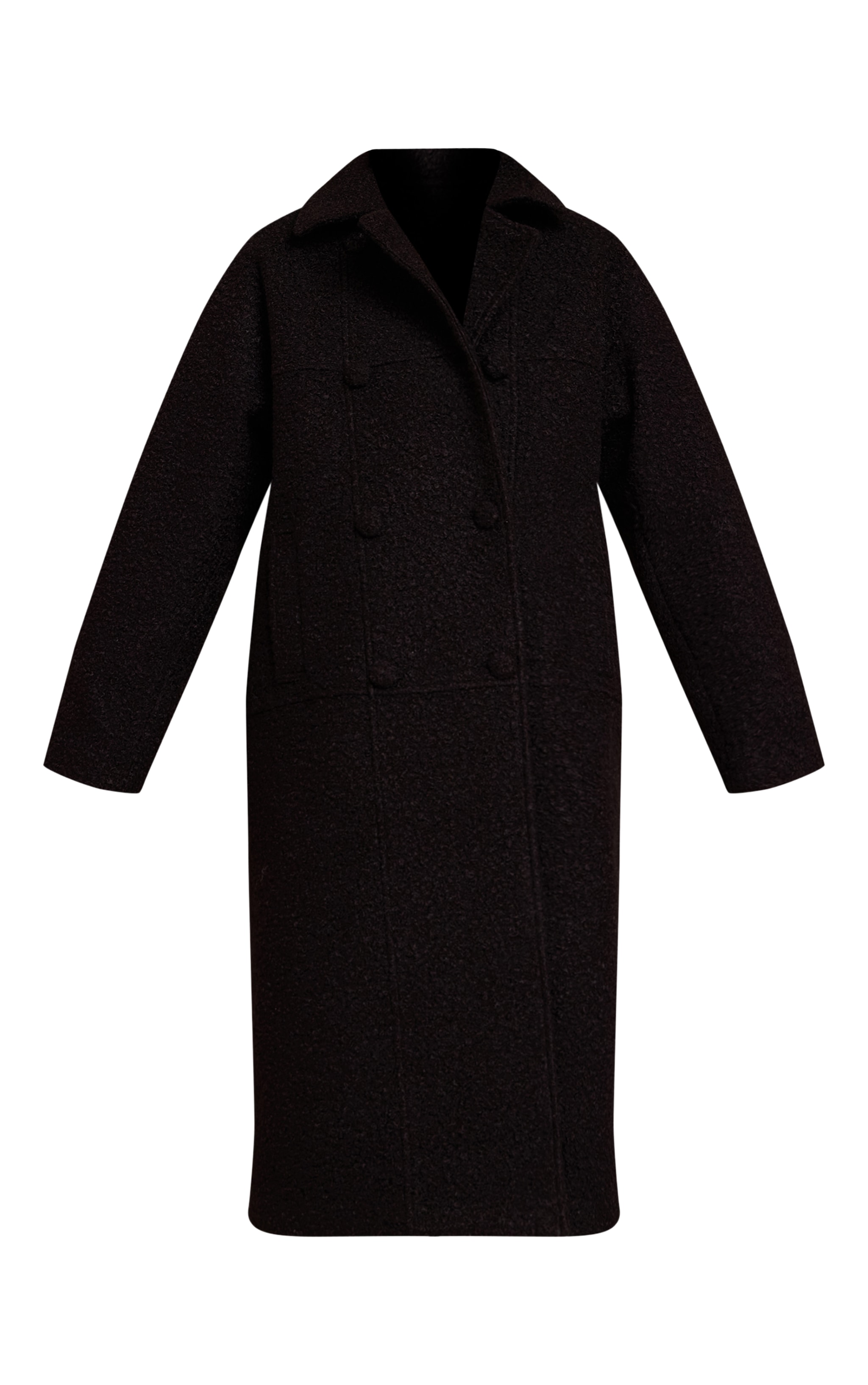 Black Boucle Double Breasted Maxi Coat image 5
