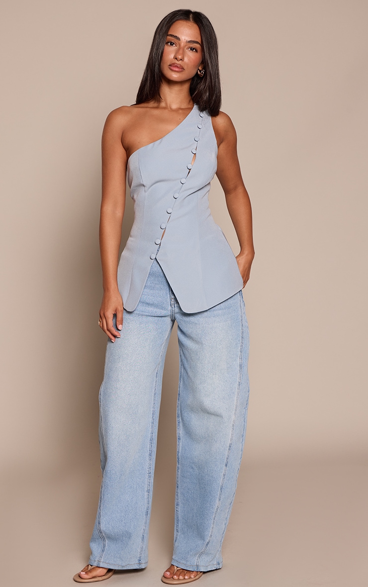 Petite Baby Blue Button Through Neckline Tailored Woven Waistcoat image 3