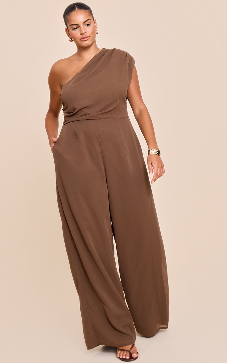 Plus Mushroom Chiffon One Shoulder Ruched Jumpsuit image 3
