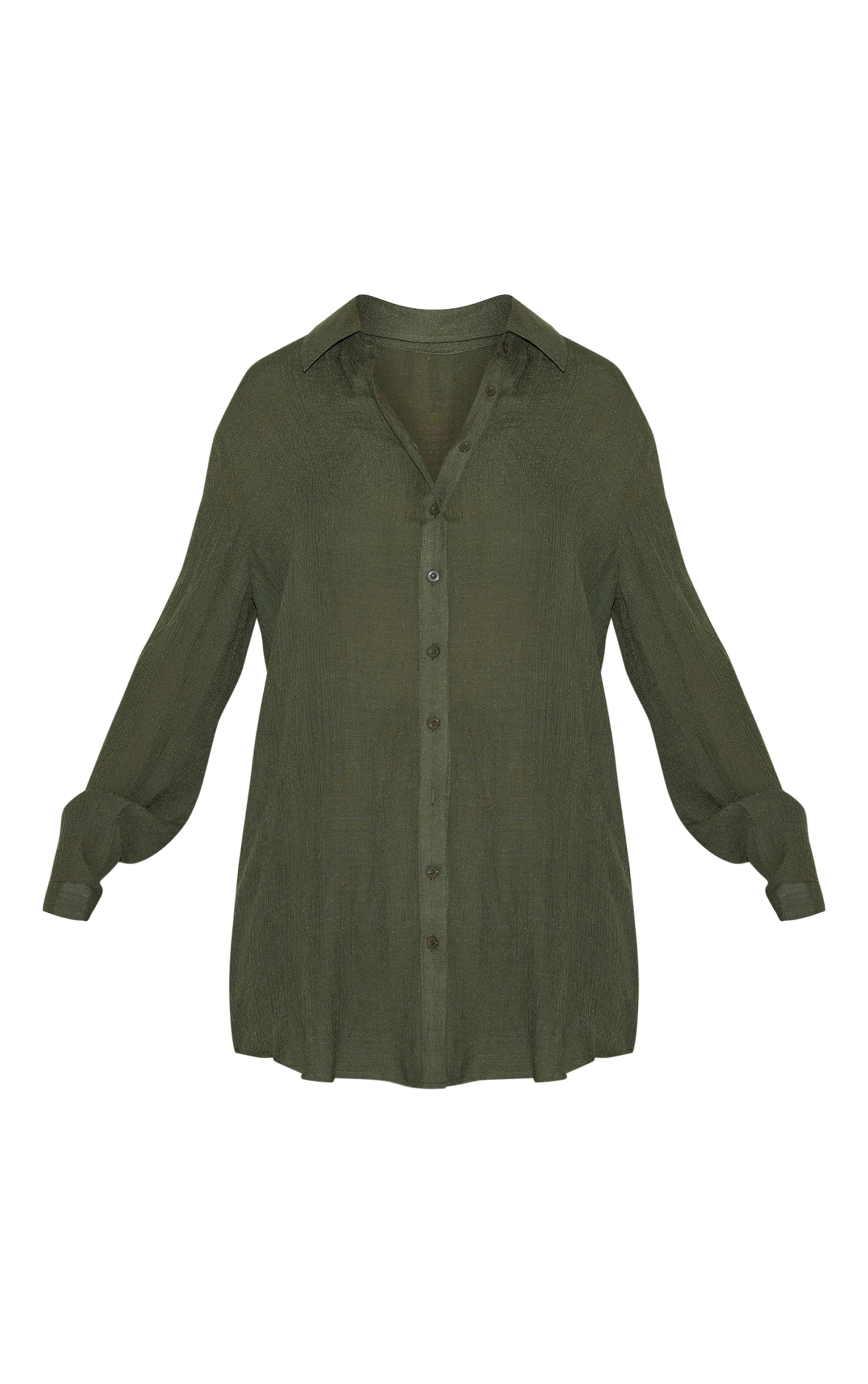 Khaki Green Linen Look Oversized Beach Shirt image 5