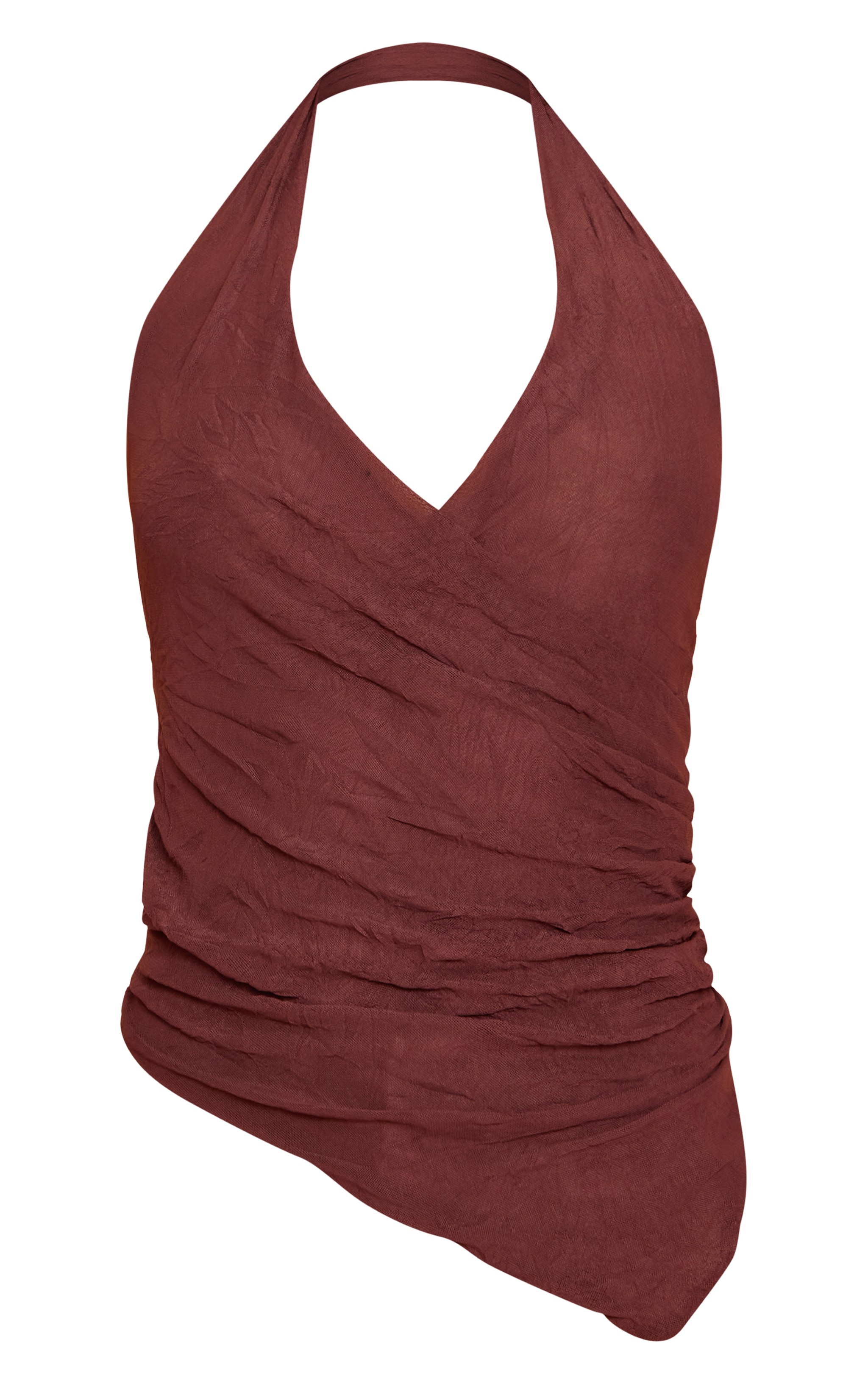 Tall Top drapé en mesh crêpé doublé chocolat à dos nu image 5