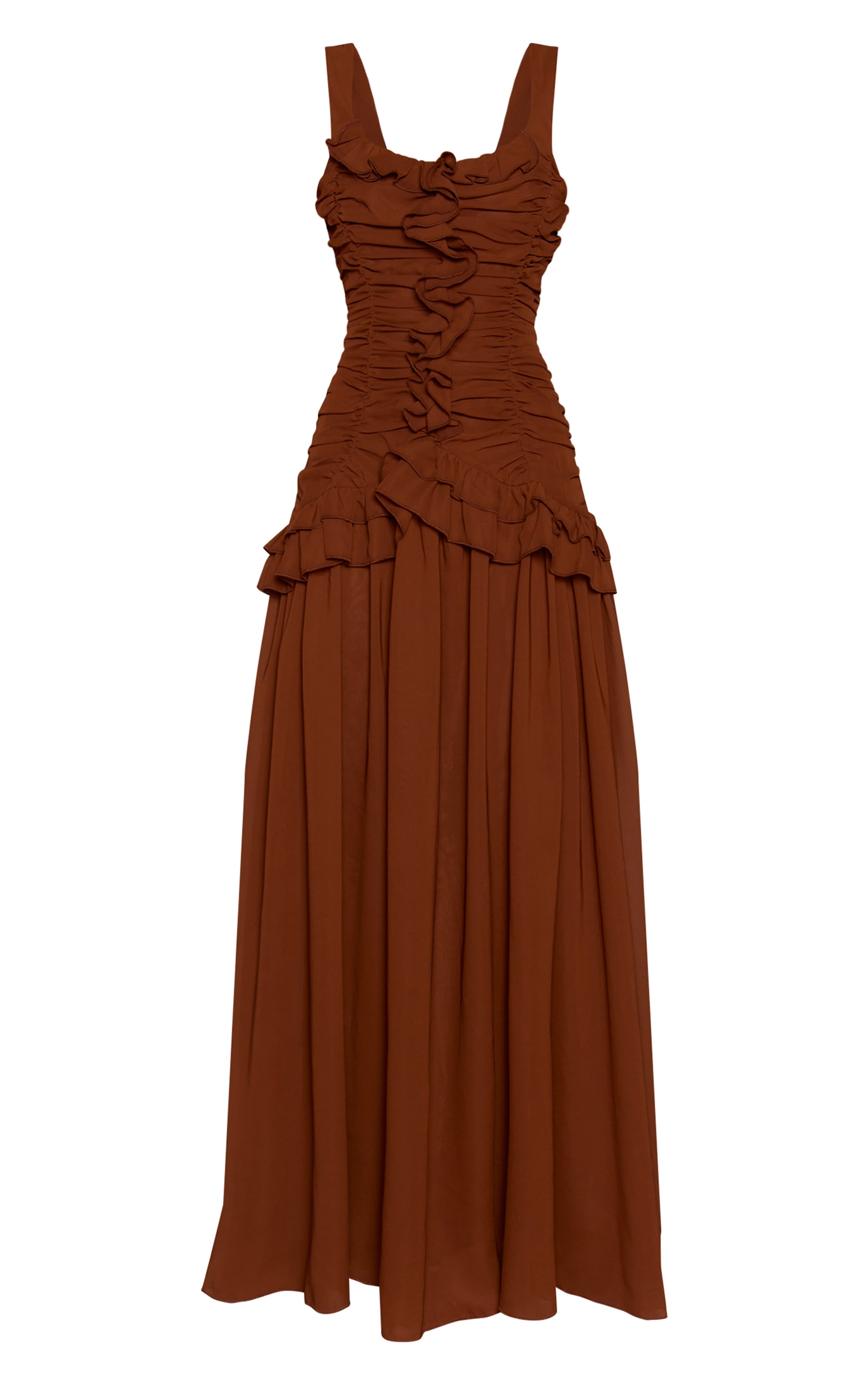 Chocolate Chiffon Ruched Frill Maxi Dress image 5