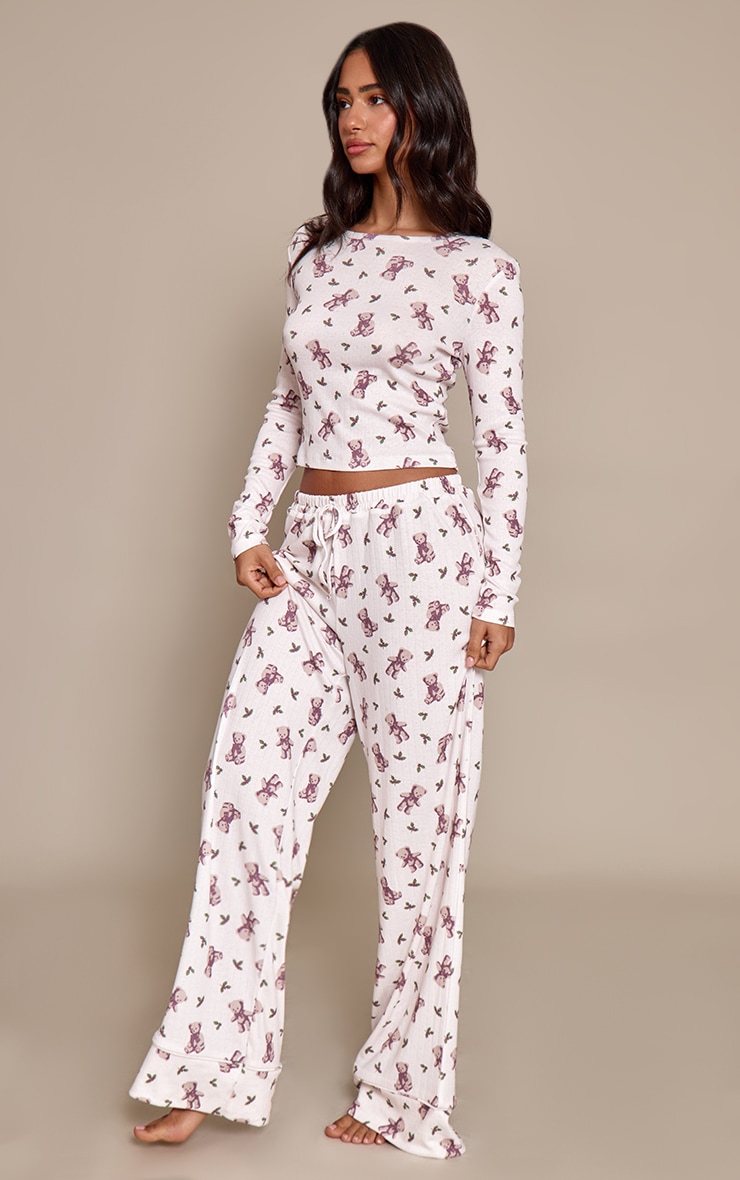 Petite Ensemble de pyjama top manches longues ajusté et pantalon en jersey imprimé nounours image 3