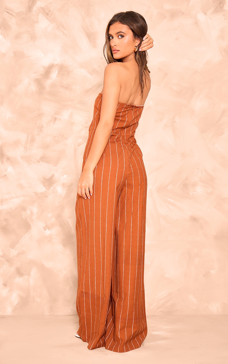 Rust Stripe Bandeau Pocket Detail Jumpsuit image 2