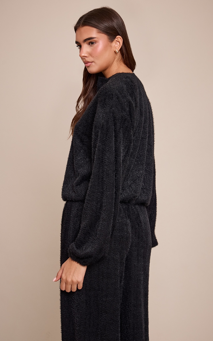 Black Textured Button Up Long Sleeve Cardigan image 2