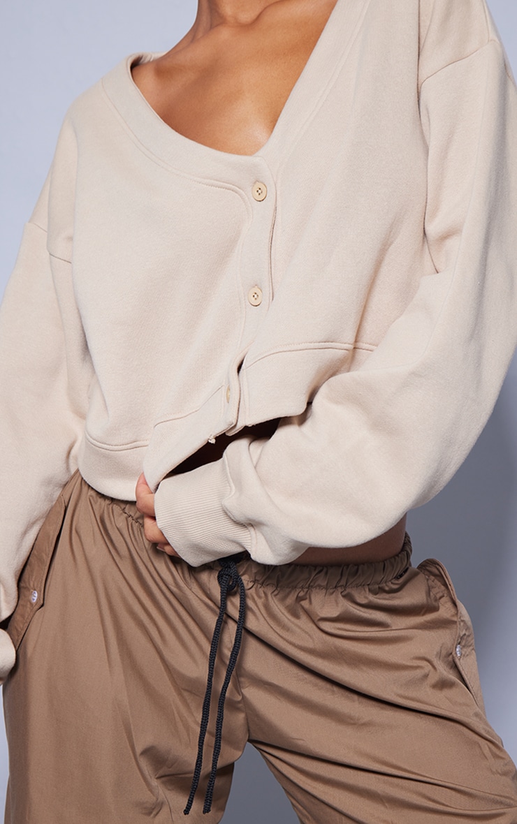  Stone Button Front Crop Sweatshirt image 4