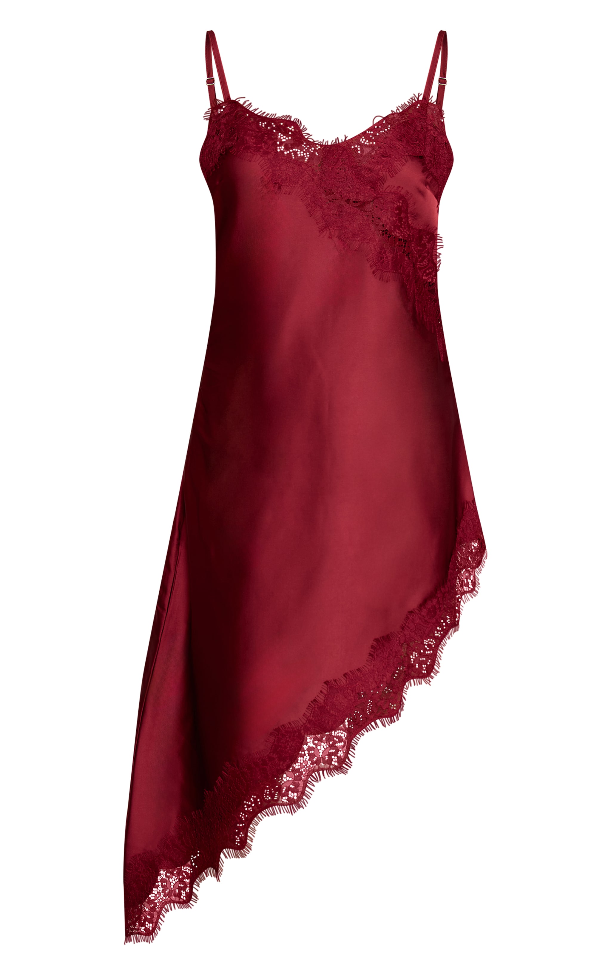 Petite Burgundy Asymmetric Lace Satin Mini Dress image 5
