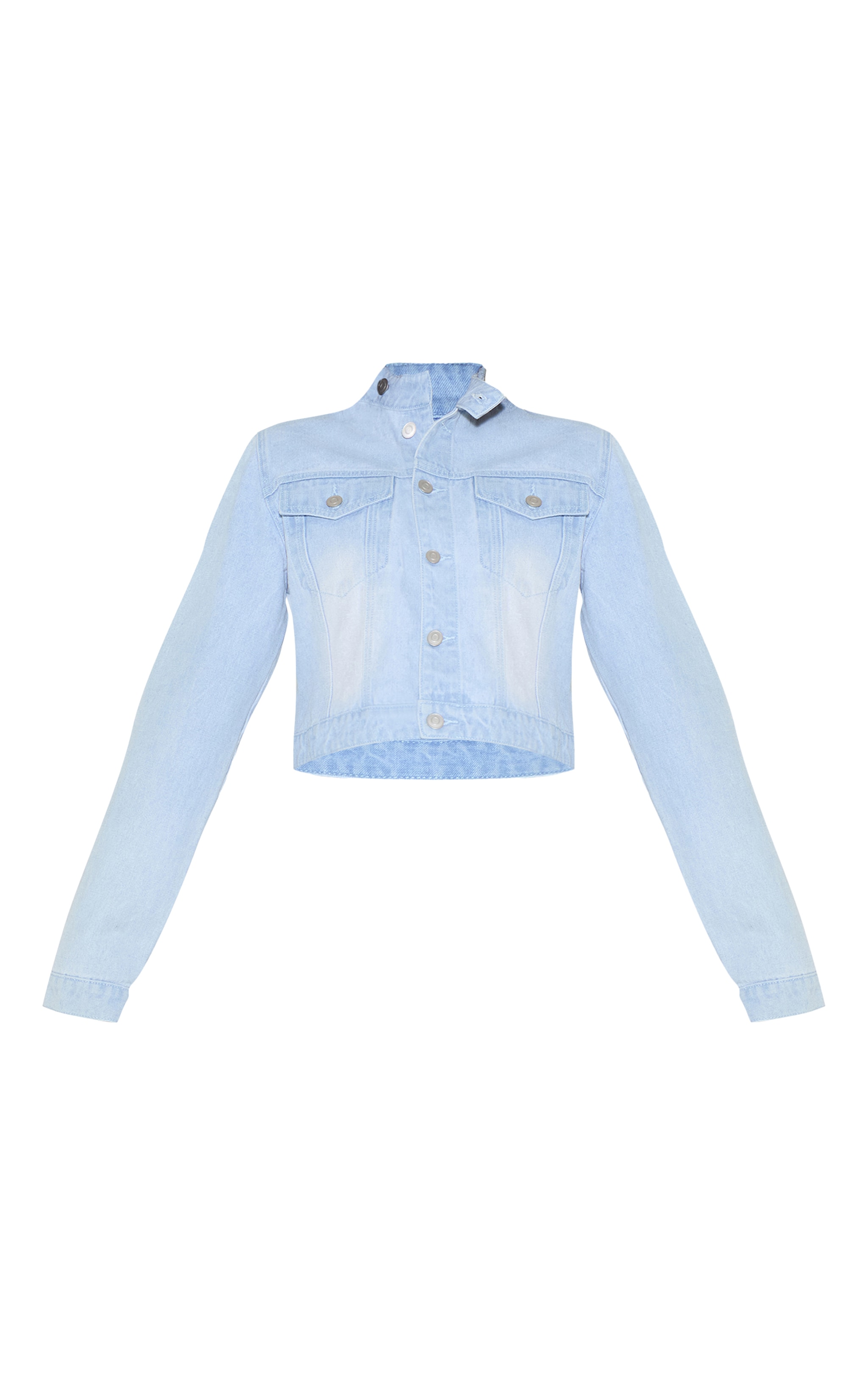 Light Blue Seam Detail Cropped Denim Racer Jacket image 5