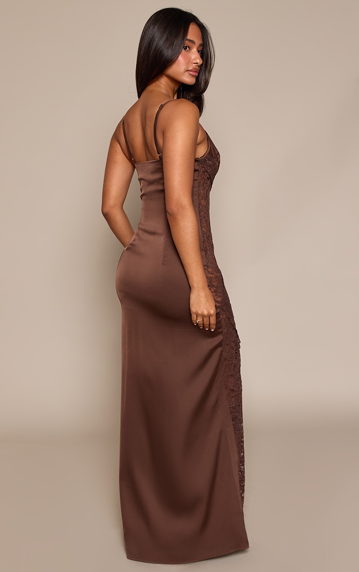 Petite Chocolate Lace Cut Out Satin Maxi Dress image 2