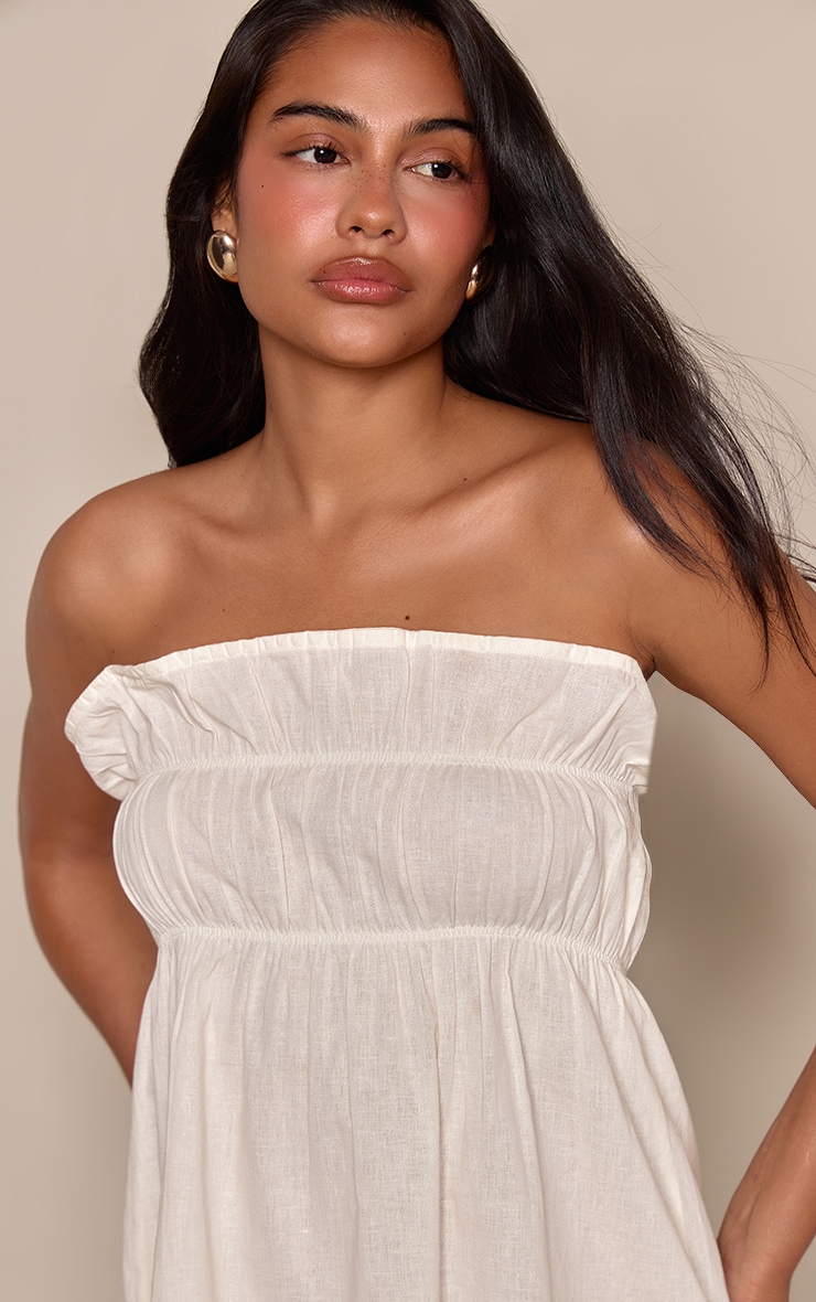 Cream Linen Look Bandeau Shift Dress