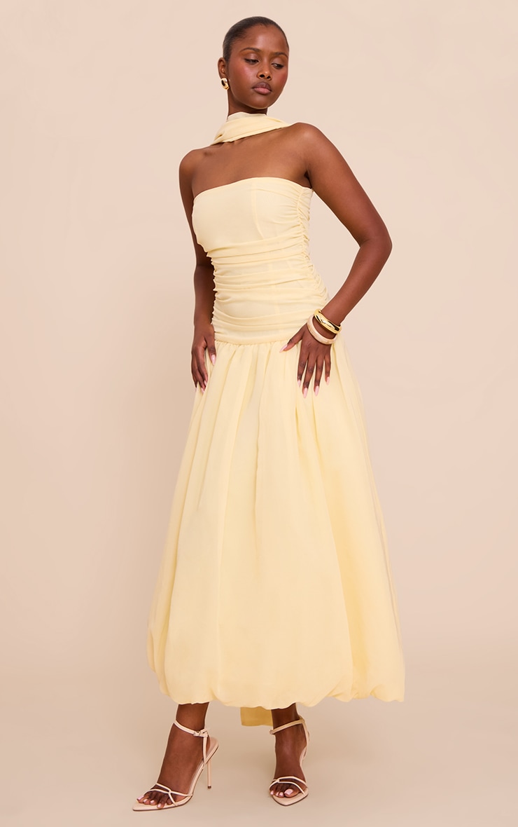 Lemon Bandeau Scarf Detail Puffball Midaxi Dress image 1