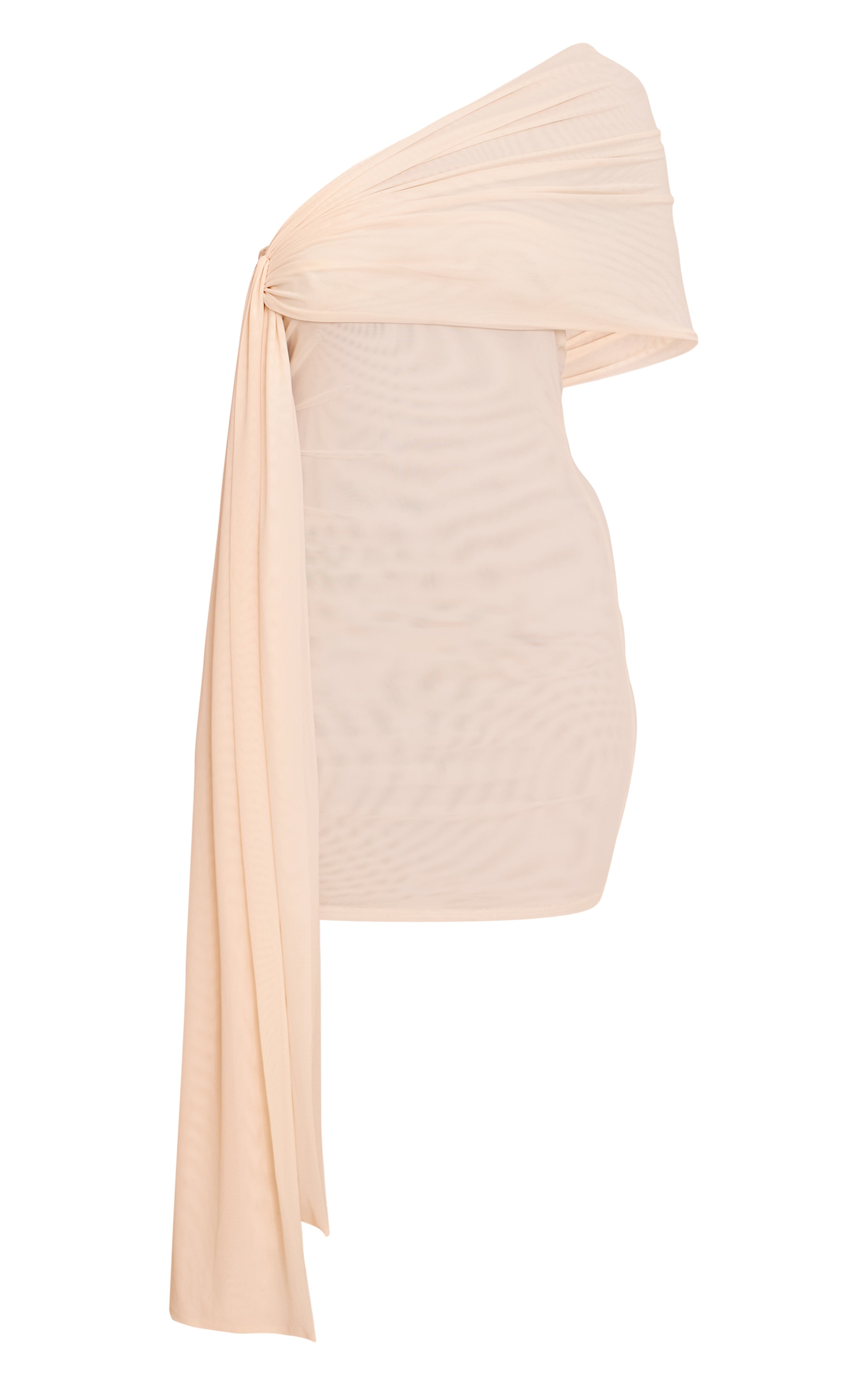 Cream Double Mesh One Shoulder Mini Dress image 5