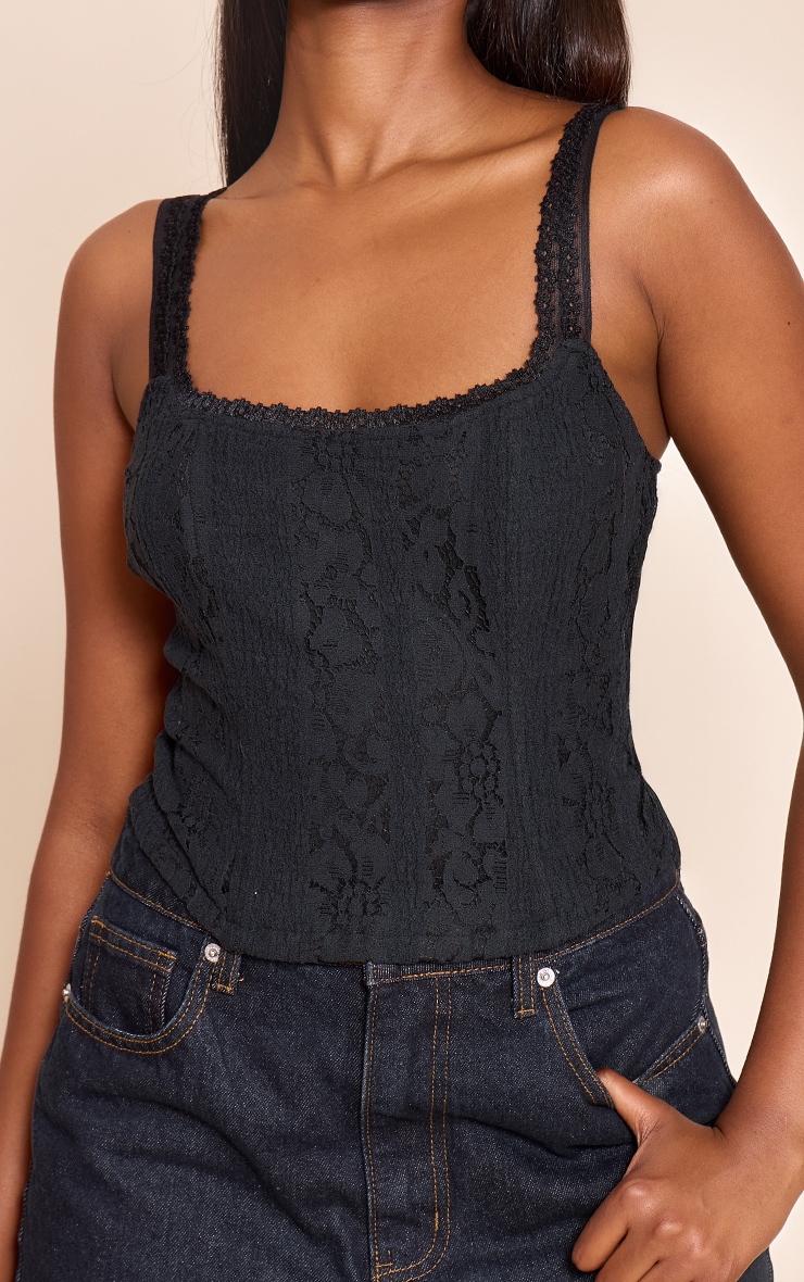 Black Lace Detail Strappy Cropped Corset Top image 4