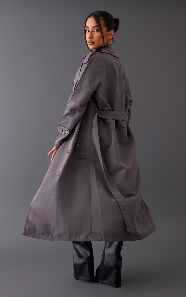 Petite Charcoal Tie Waist Trench Coat image 2