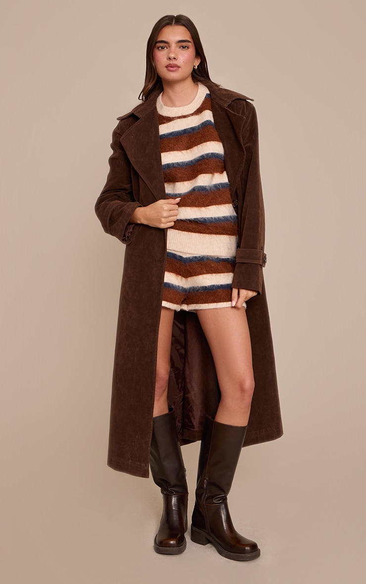 Brown Striped Brushed Aurora Knitted Shorts  image 1