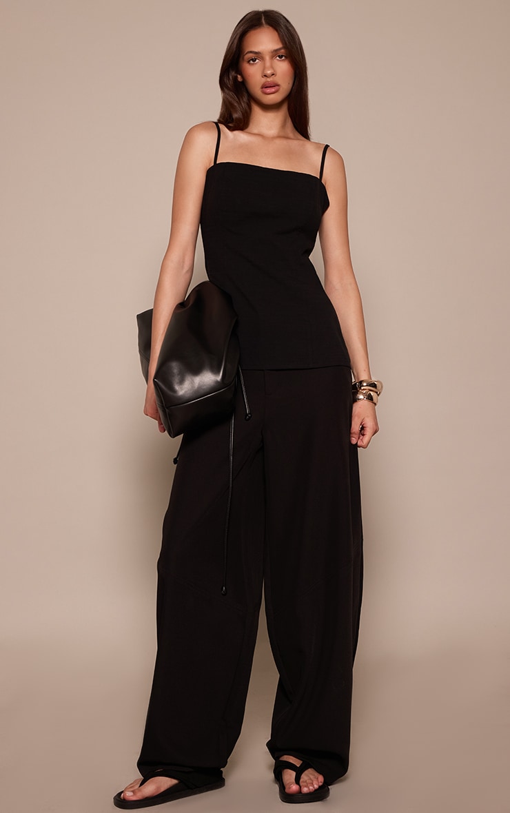 Black Woven Longline Cami Top  image 3