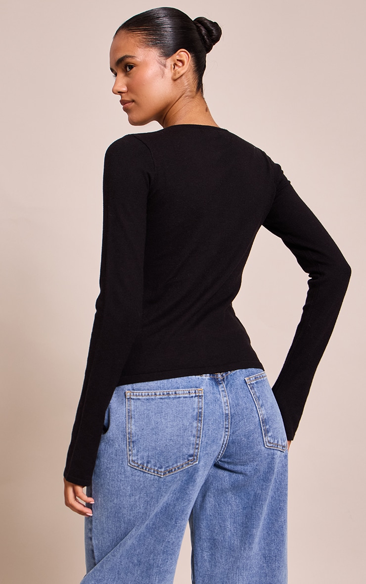 Black Button Through Fine Knit Cardigan image 2