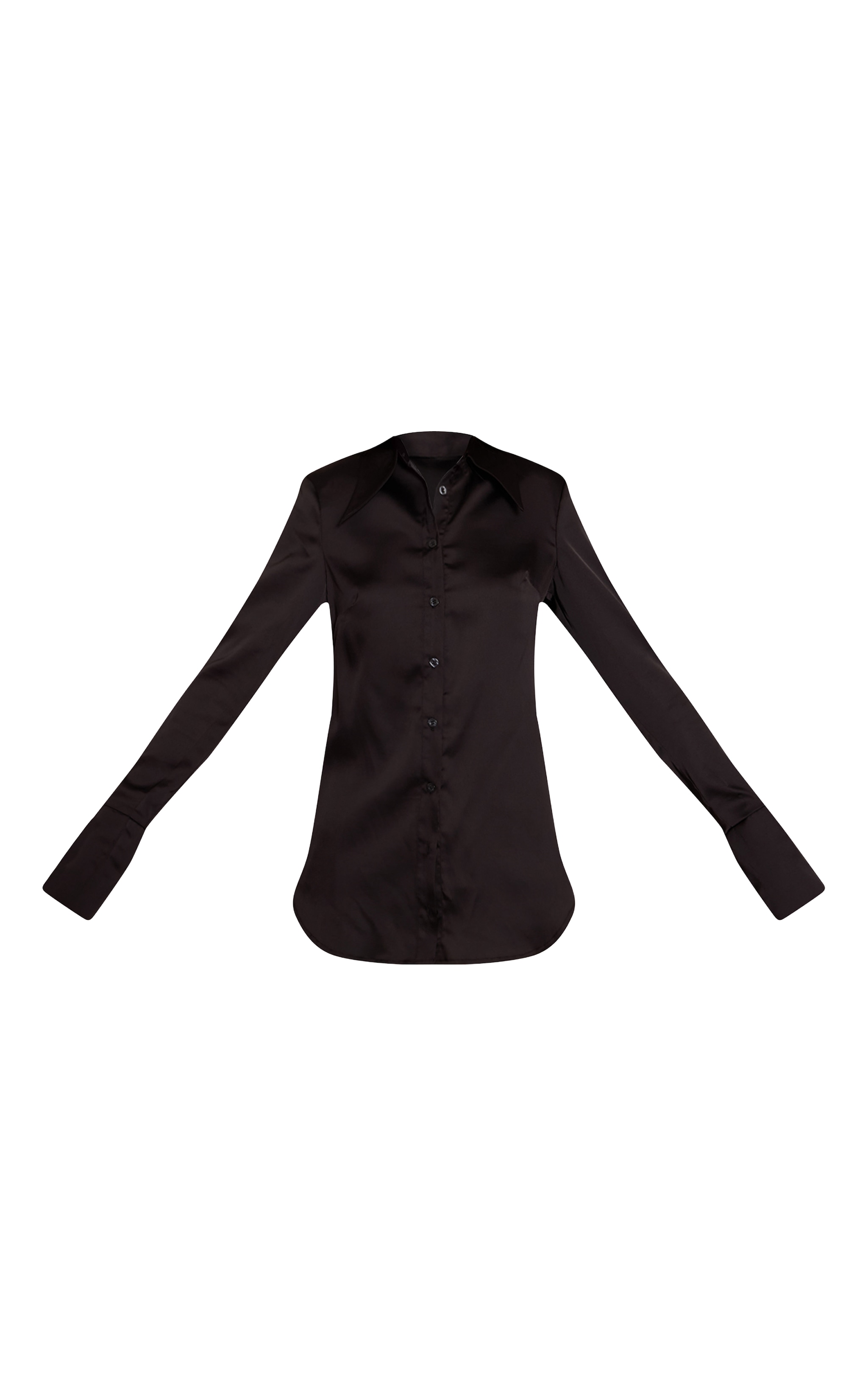 Black Satin Oversized Collar Button Down Fitted Shirt image 5