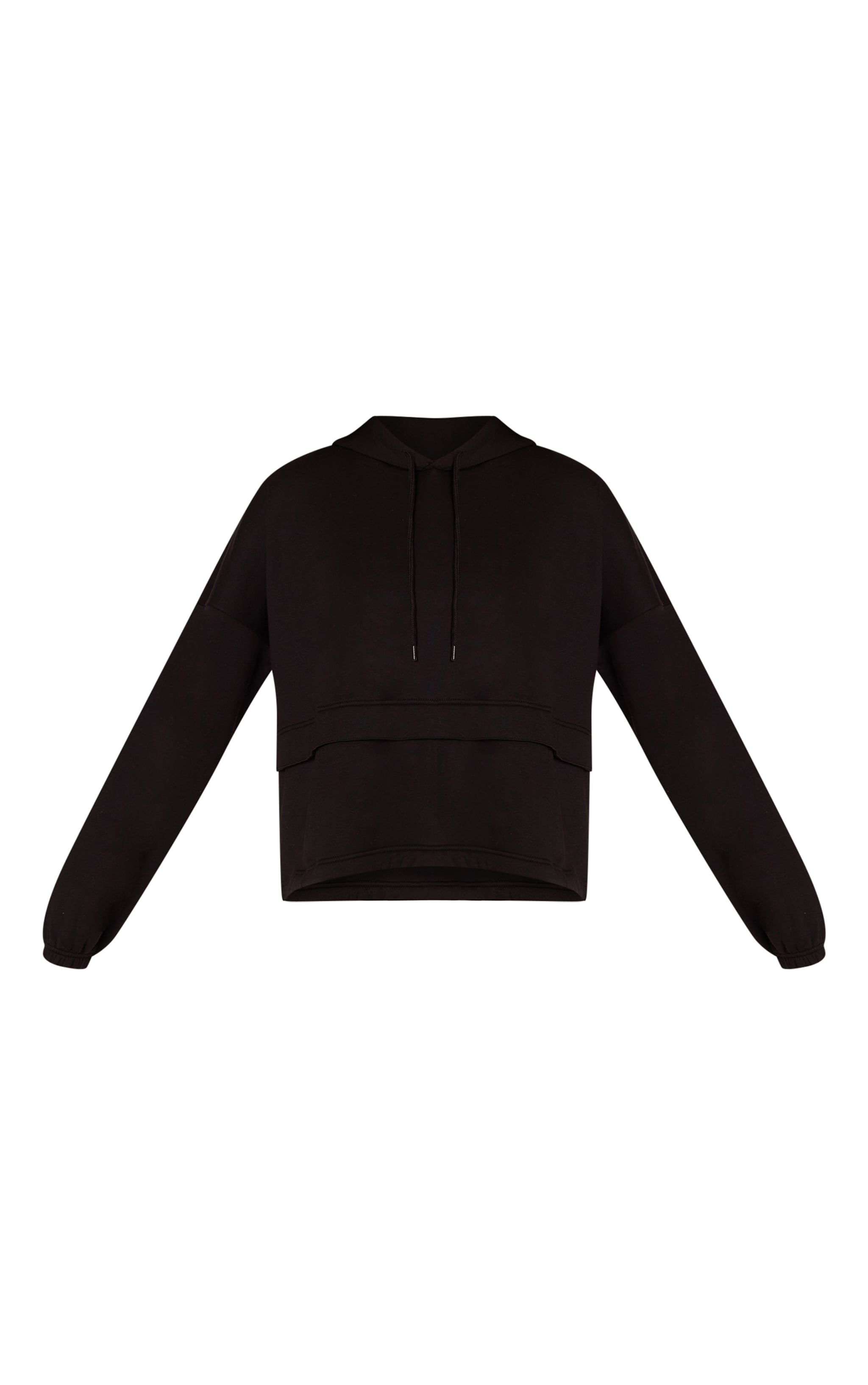 Black Covered Pocket Wide Hem Hoodie image 5