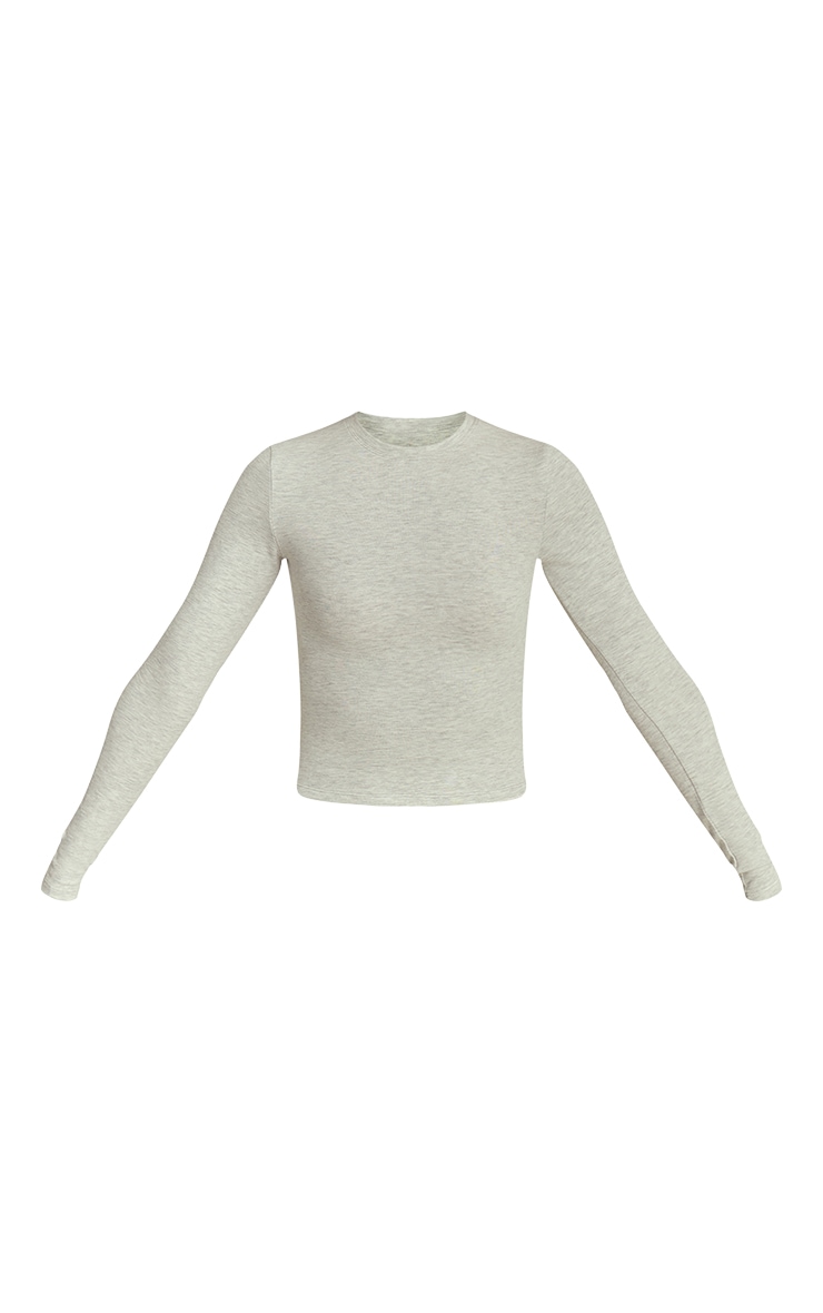 Ash Grey Melange Soft Cotton Long Sleeve Top image 5