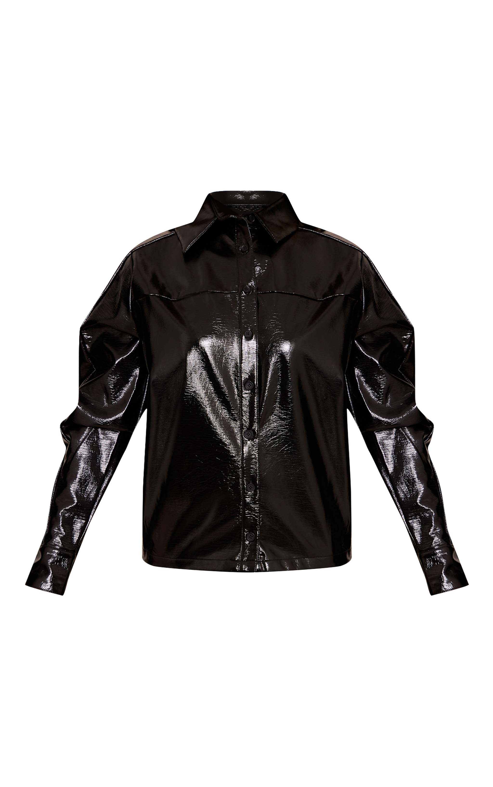 Black Faux Leather Oversized Shirt image 5
