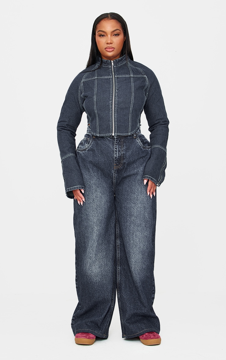 Denim jacket zip up on sale