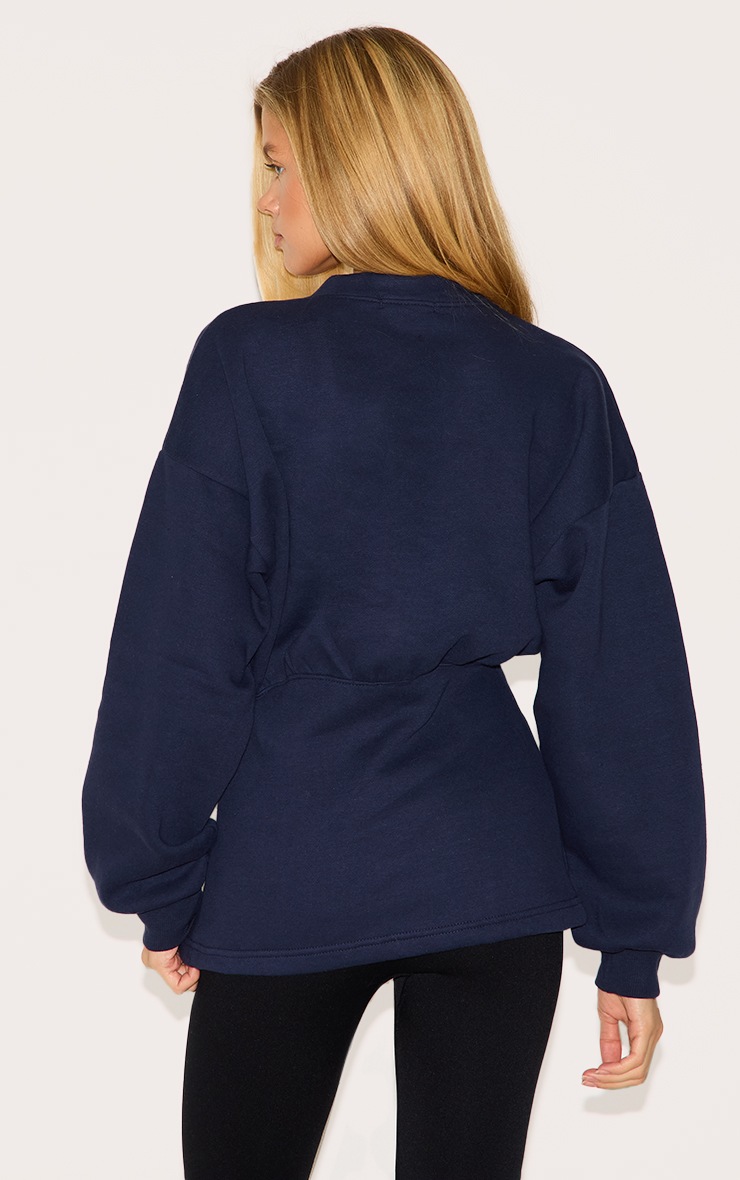 Navy Fitted Waist Button Front Sweatshirt image 2