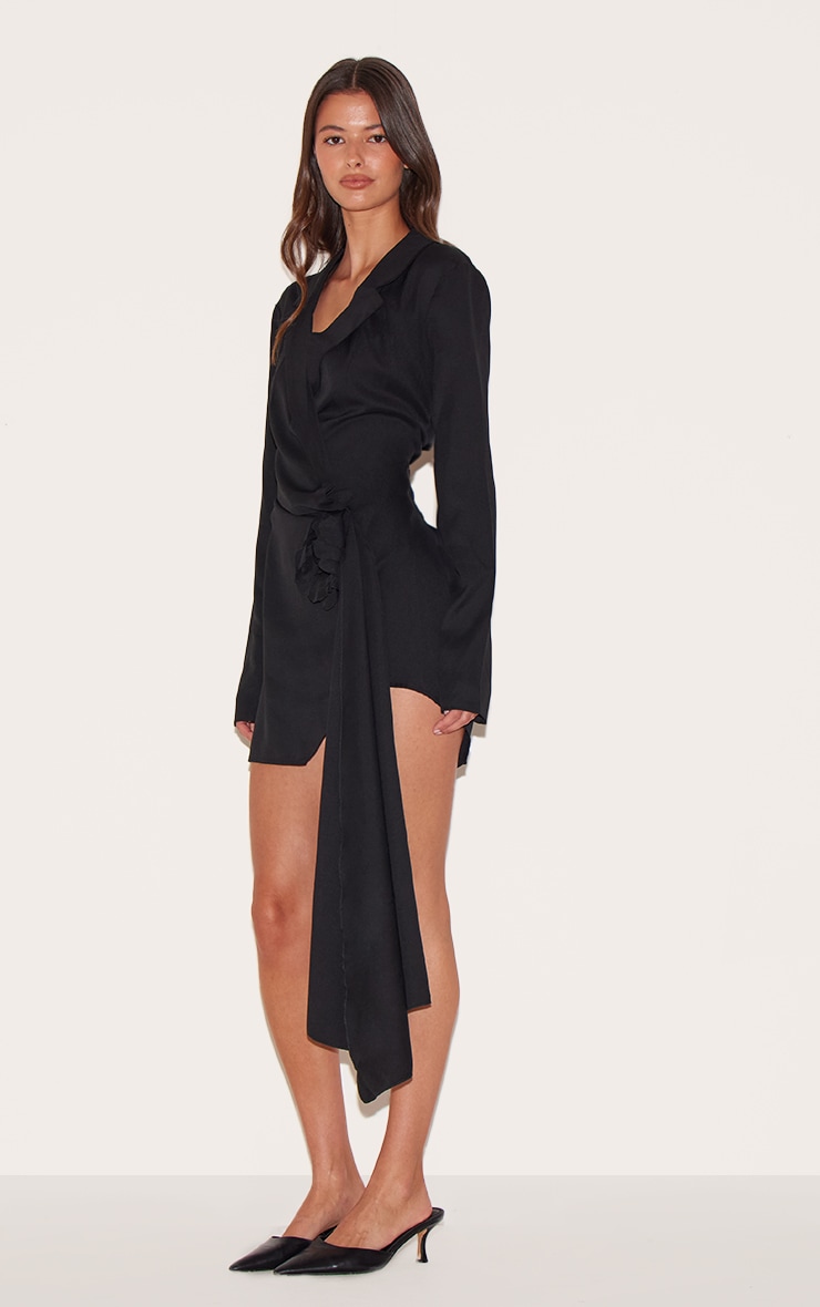 Black Floral Corsage Detail Blazer Dress image 3