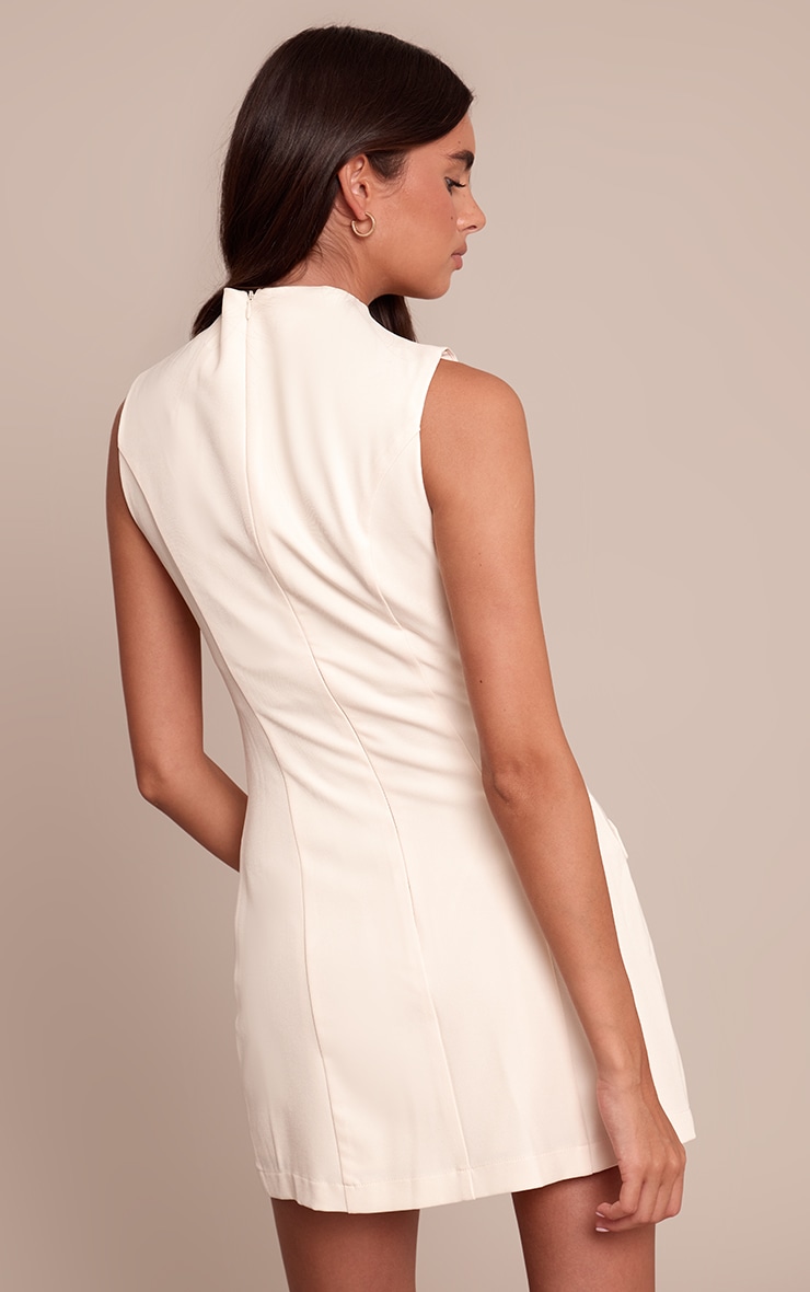 Cream Woven High Neck Sleeveless Bodycon Dress image 2