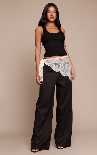 Black Lace Wrap Detail Woven Wide Leg Pants