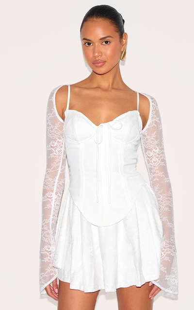 Premium White Lace Long Sleeve Cup Detail Dress