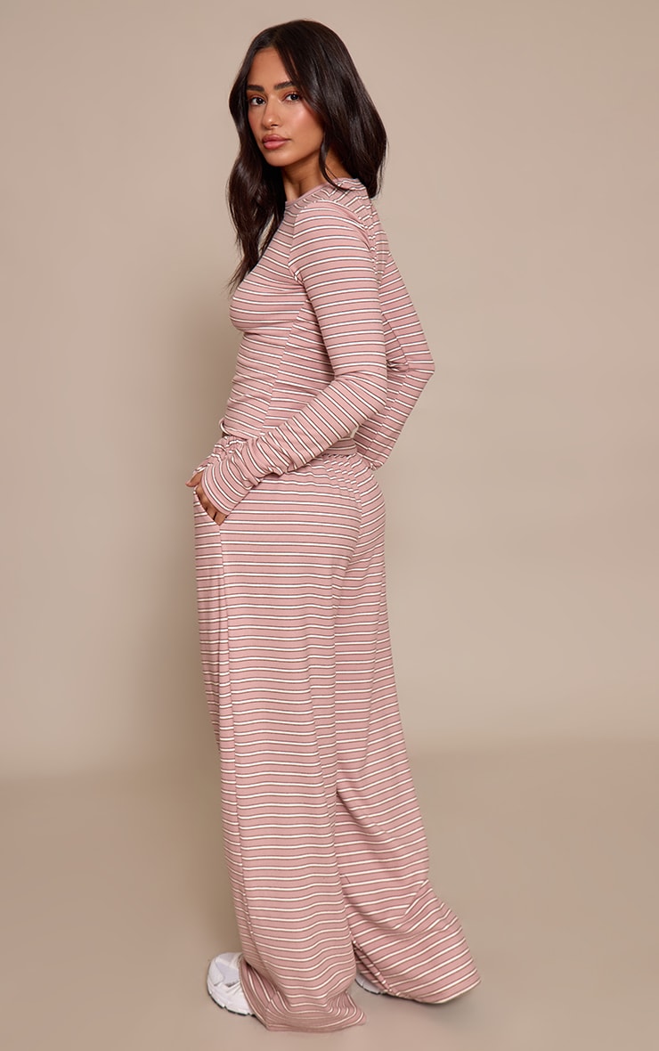 Petite Pink Striped Soft Fleece Straight Leg Joggers image 3