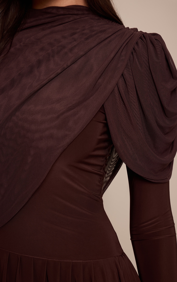 Chocolate Overlay Detail Long Sleeve Maxi Dress image 4