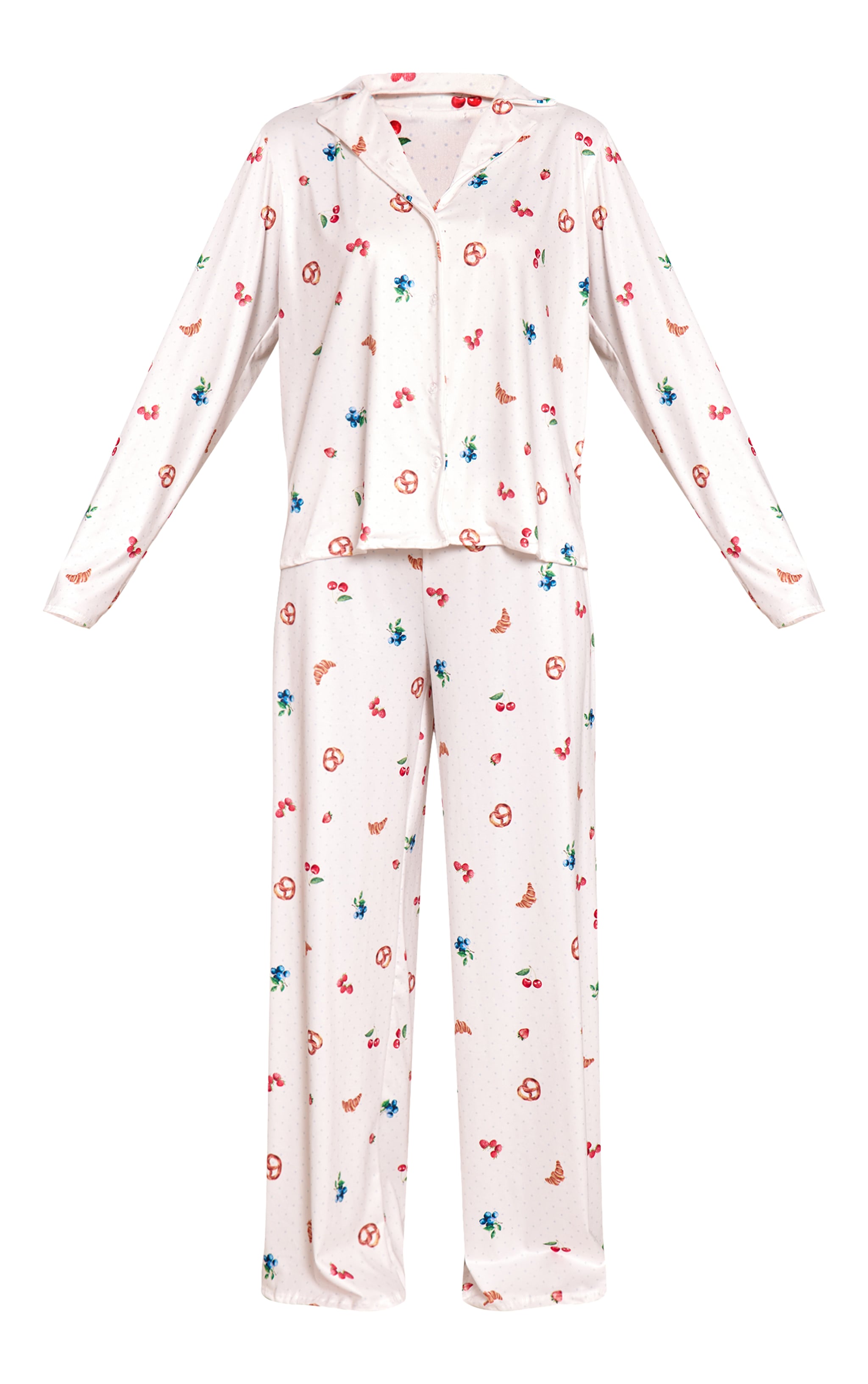 Cream Berry and Polka Dot Print Long Sleeve Button Through Pj Set image 5