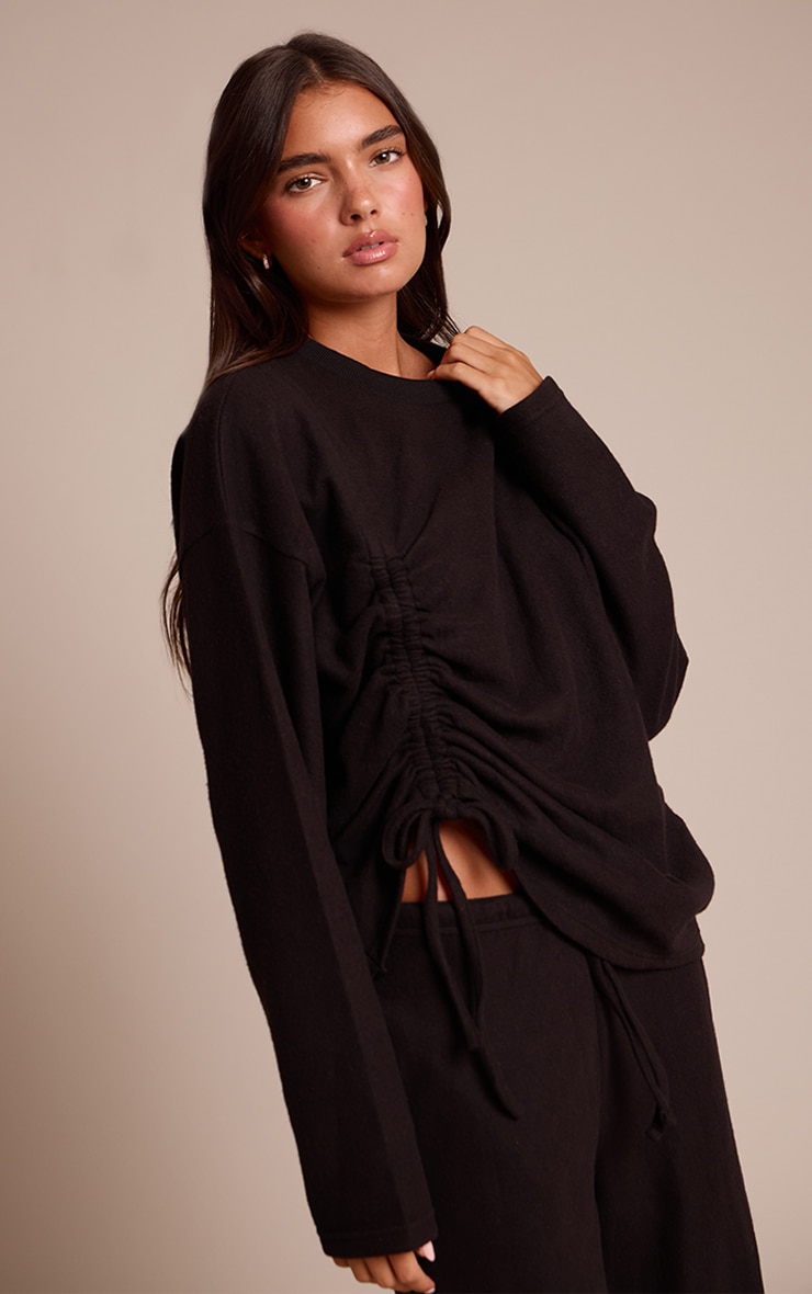 Black Super Soft Ruched Side Top image 1