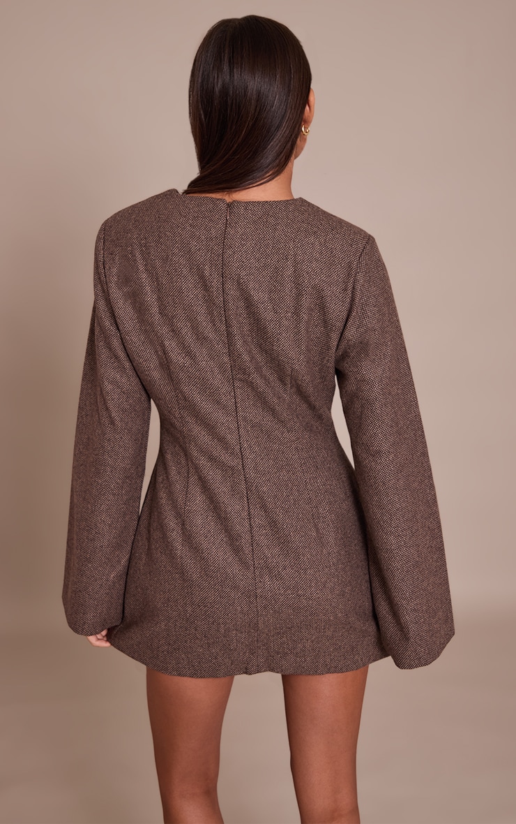 Robe droite structurée en effet laine chocolat image 2