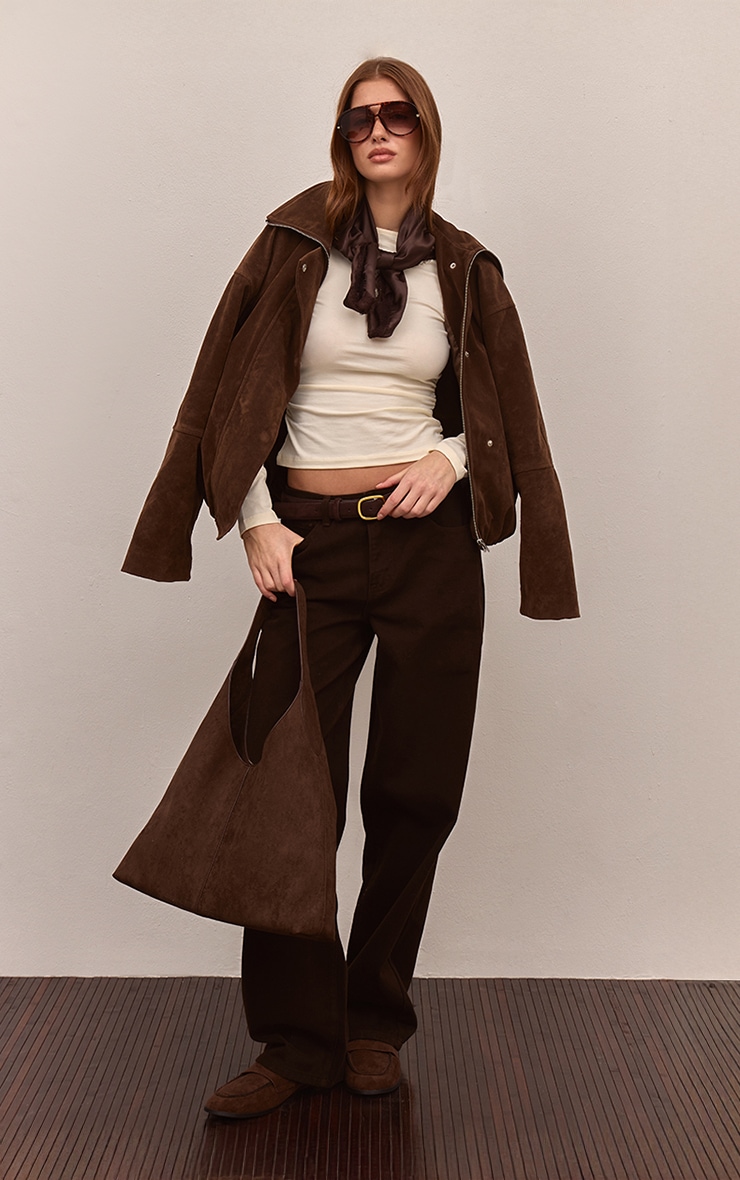 Top en coton doux crème froncé sur les côtés à manches longues image 3