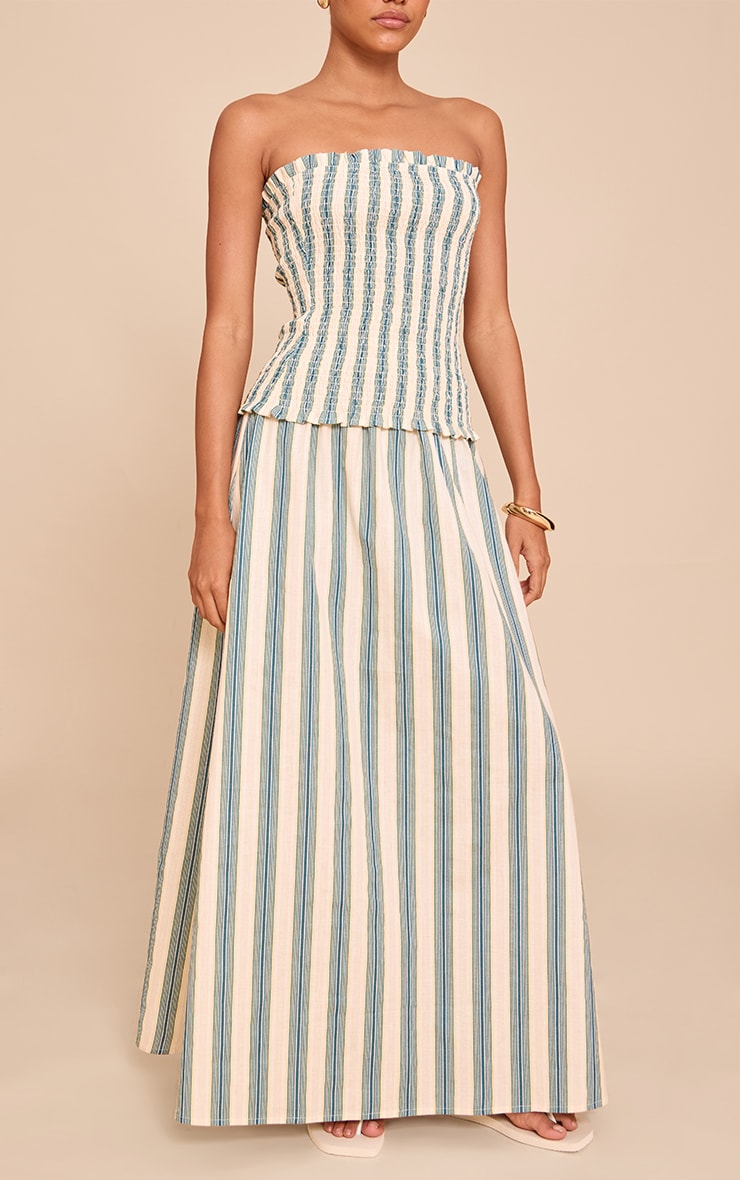 Green Pinstripe Linen Look Maxi Skirt image 2