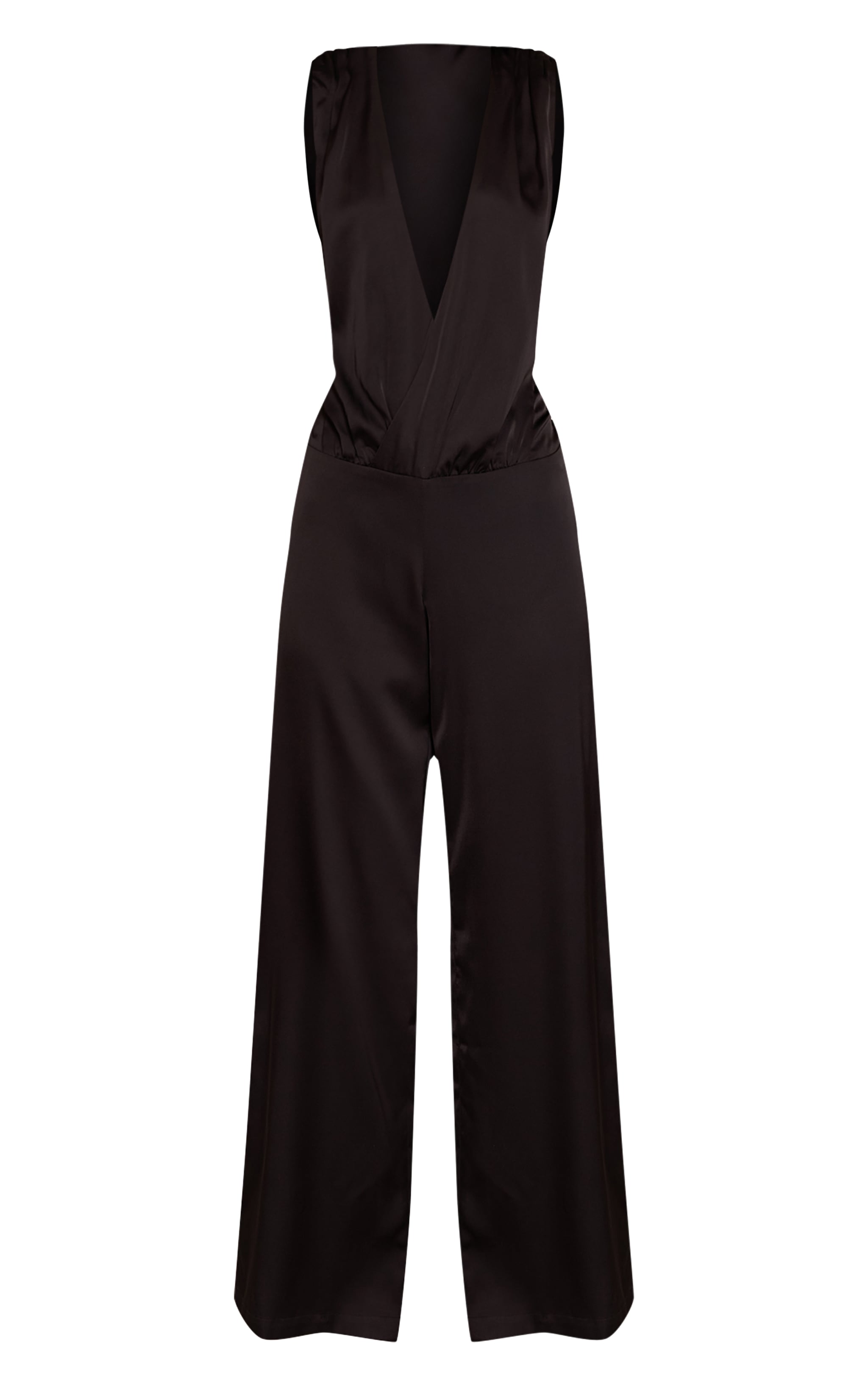 Black Satin Plunge Dropped Waist Jumpsuit image 5