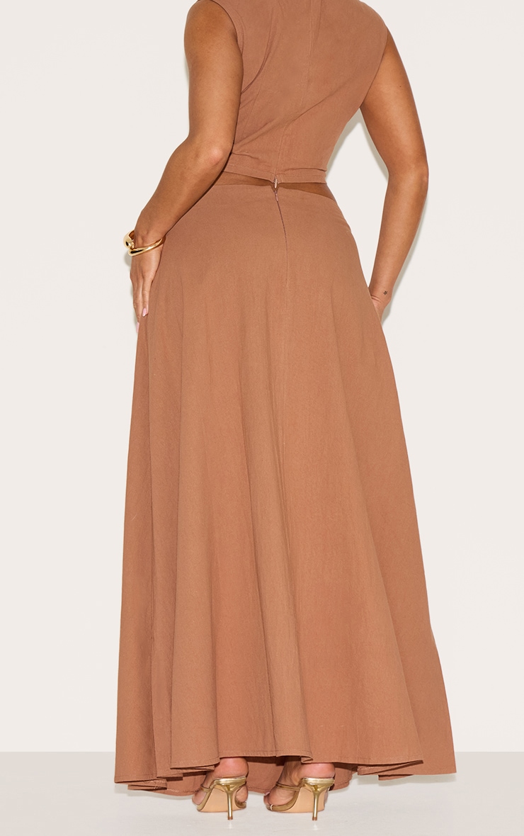Shape Mocha Linen Look Fold Gold Wave Trim Maxi Skirt image 3