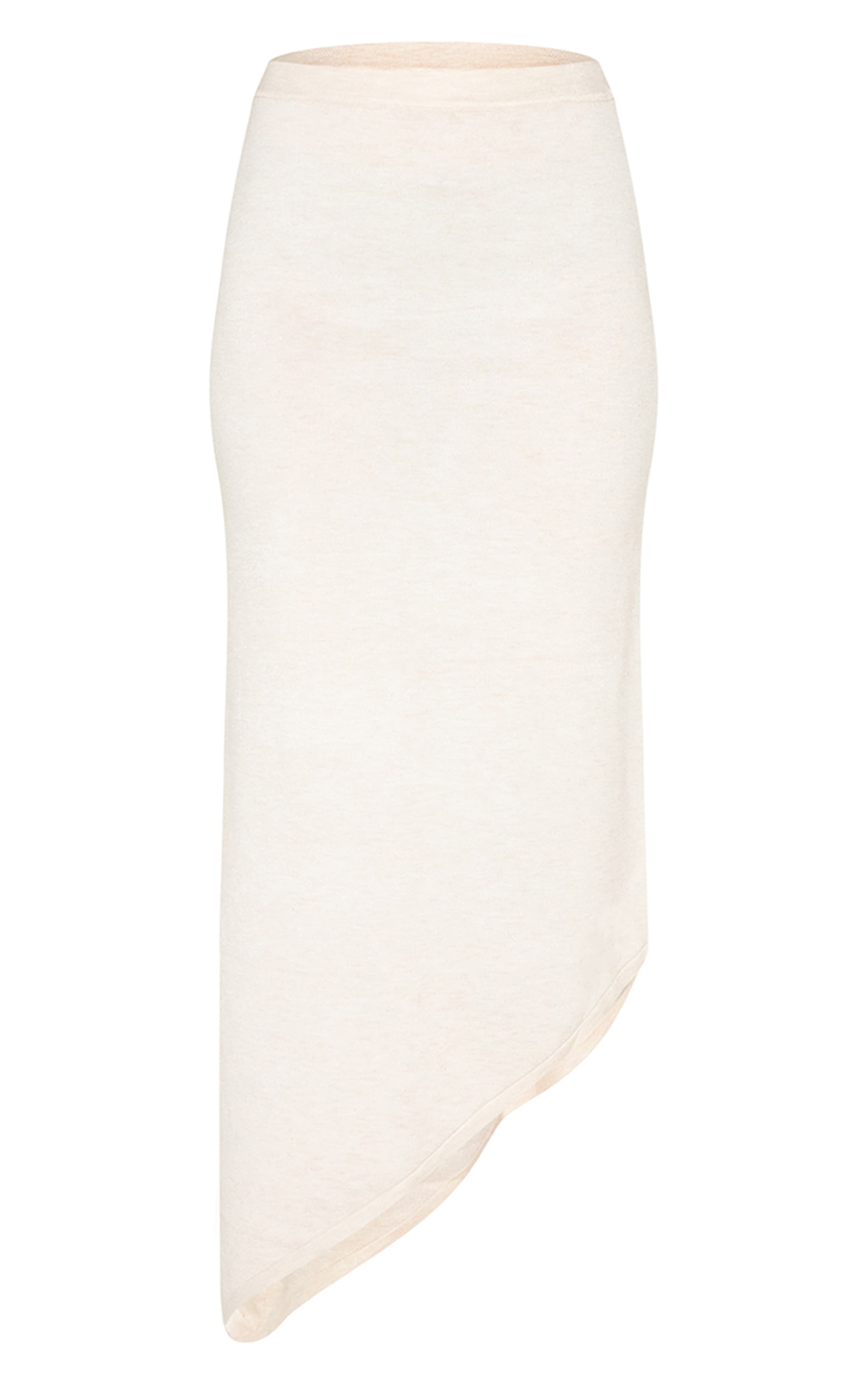 Oatmeal Fine Knit Asymmetric Hem Maxi Skirt image 5