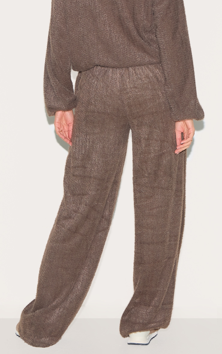 Brown Textured Wide Leg Drawstring Pants image 3