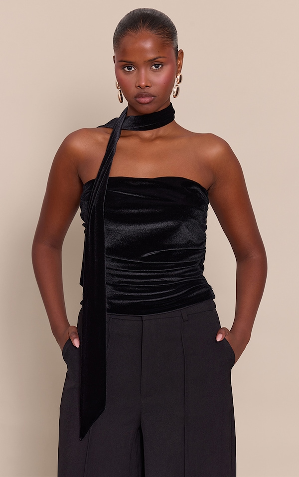 Black Velvet  Bandeau Scarf Detail Top