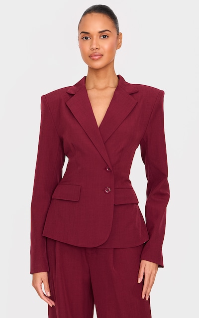 LAVINIA X STELLA PADDED SHOULDER TWIST DETAIL TOP AND HIGH WAIST LEGGINGS CO-ORD - BURGUNDY