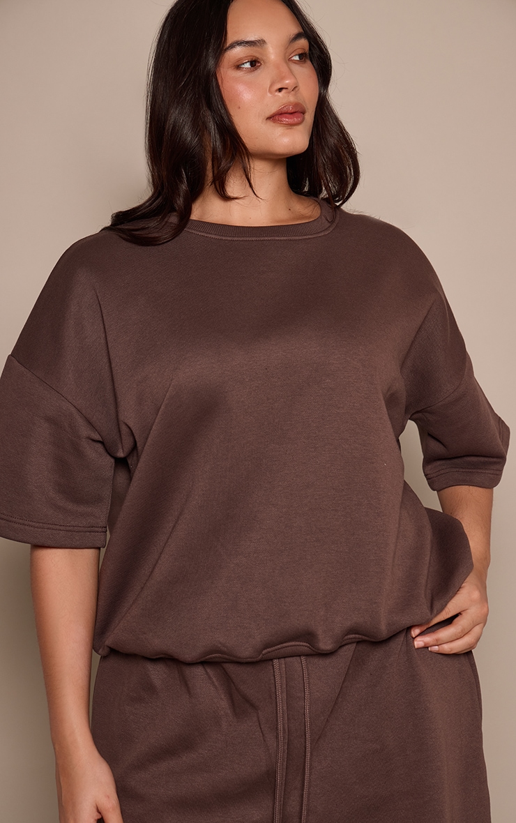 Plus  Chocolate Oversized Drop Shoulder Sweat T-Shirt image 1