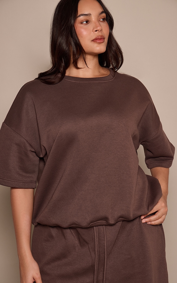 Plus Chocolate Oversized Drop Shoulder Sweat T-Shirt
