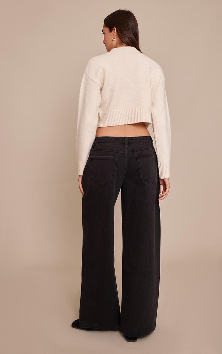 Black Low Rise Wide Leg Jeans image 3